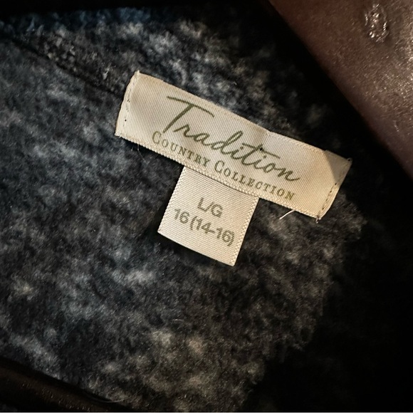 Tradition Women's Black White Grey Tree Pattern Fleece Zip-Up Jacket Sz L - Picture 9 of 11